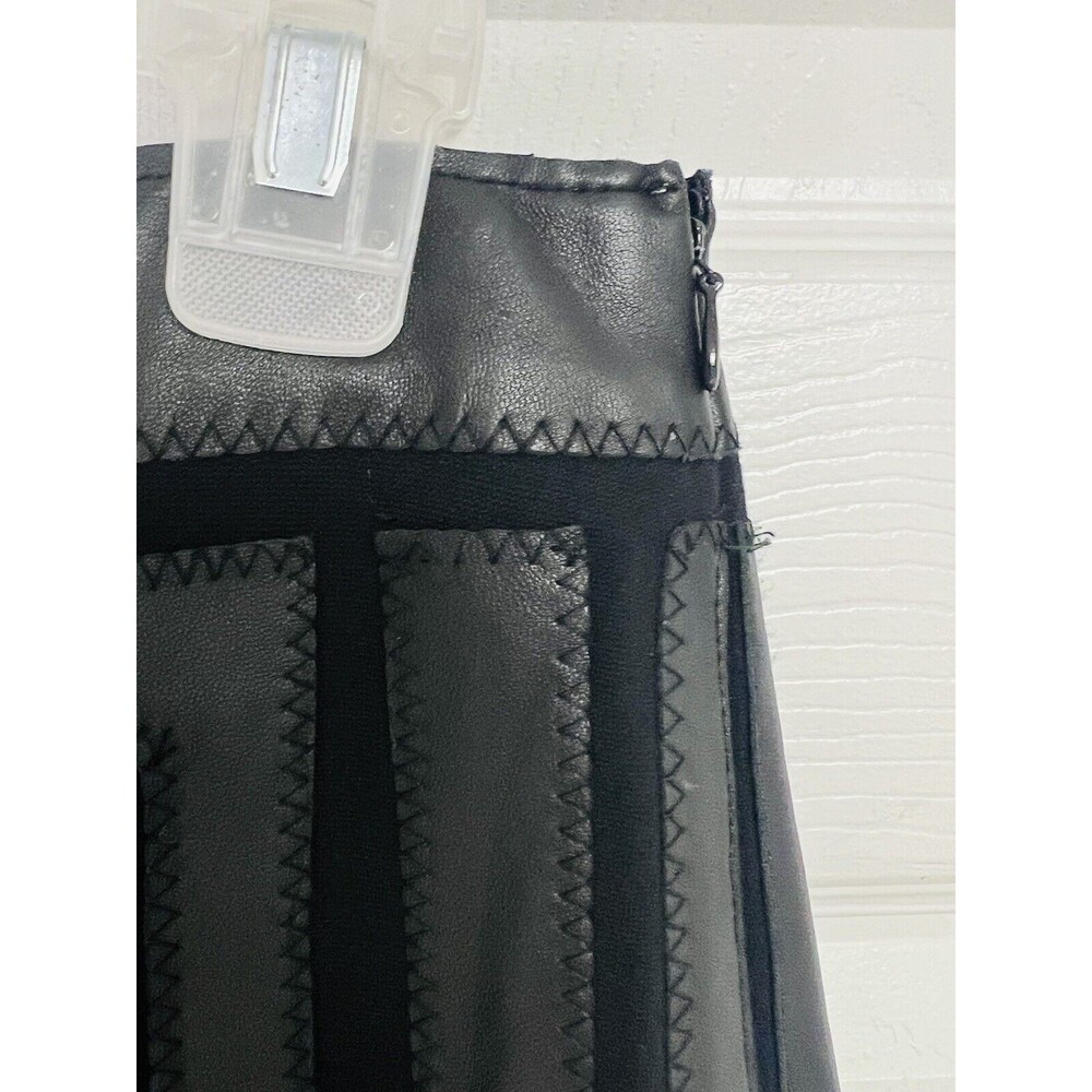 Etcetera Women Size 2 Black Leather Trim Skirt Side Zip Career Business - Picture 4 of 8